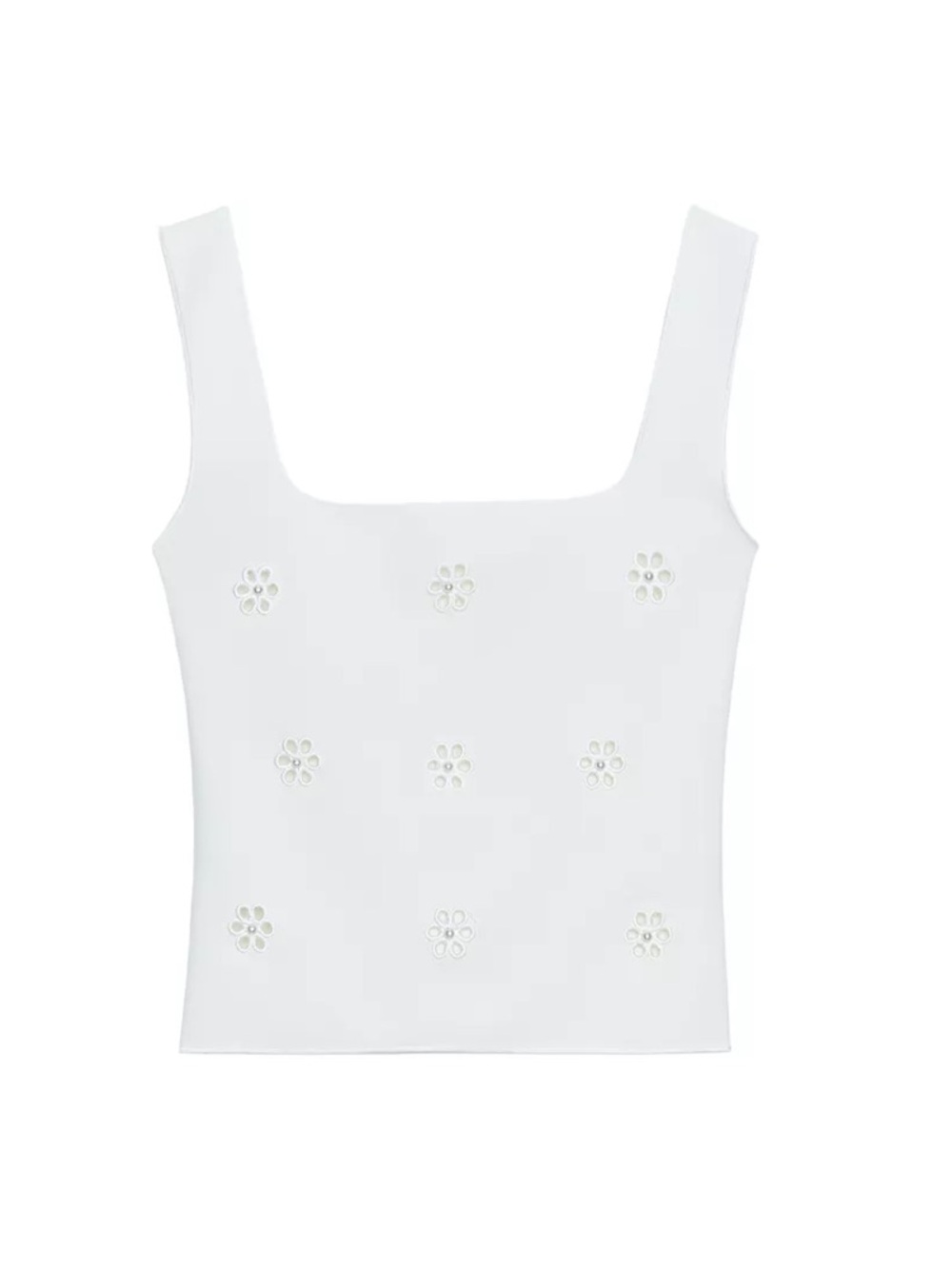 Zara White Square-Neck Eyelet Floral Tank